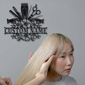 Beauty Salon Hair Stylist Flower ver 2 - Personalized Metal House Sign