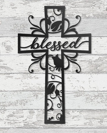 Jesus cross flower blessed - Cut Metal Sign