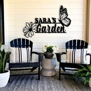 Flower Butterfly Garden - Personalized Cut Metal Sign