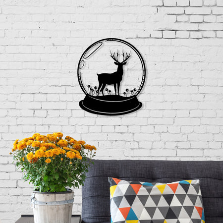 Deer Globe Modern for Animal Lovers | Decor Wall Art - Cut Metal Sign