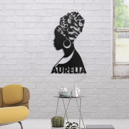 Melanin Girl Personalized Name Metal Wall Art