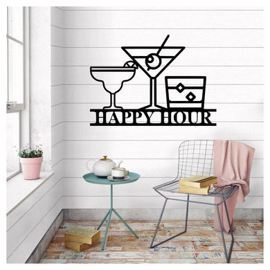 Wine glasses happy hour - Cut Metal Sign