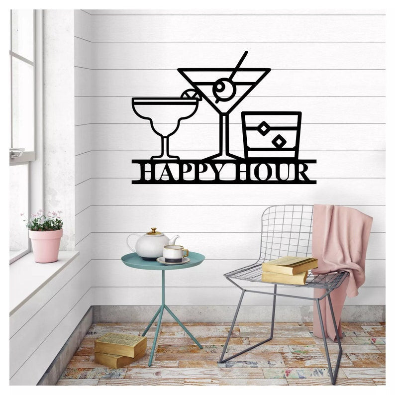 Wine glasses happy hour - Cut Metal Sign