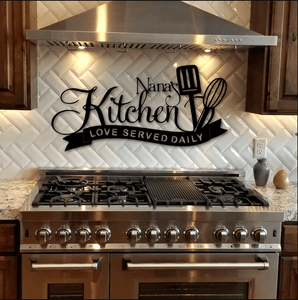 Kitchen love served daily personalized name Metal House Sign