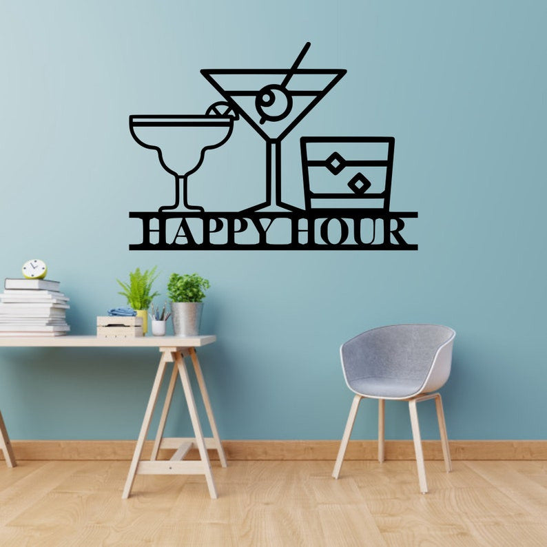 Wine glasses happy hour - Cut Metal Sign