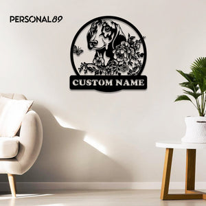 Custom Name Floral Dachshund - Metal House Sign