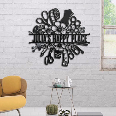 Happy Place Sewing Lovers Personalized Metal Sign