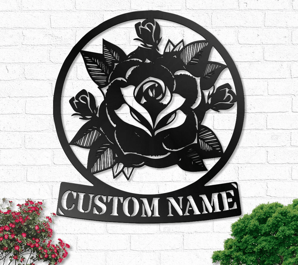 Custom Name Vintage Rose - Metal House Sign