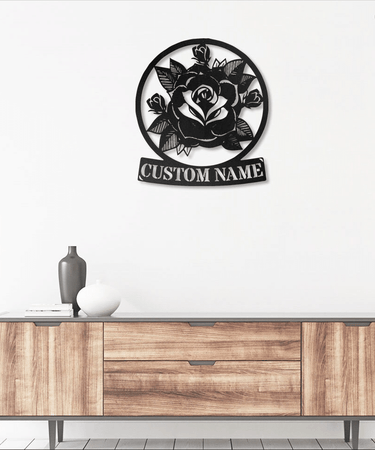 Custom Name Vintage Rose - Metal House Sign