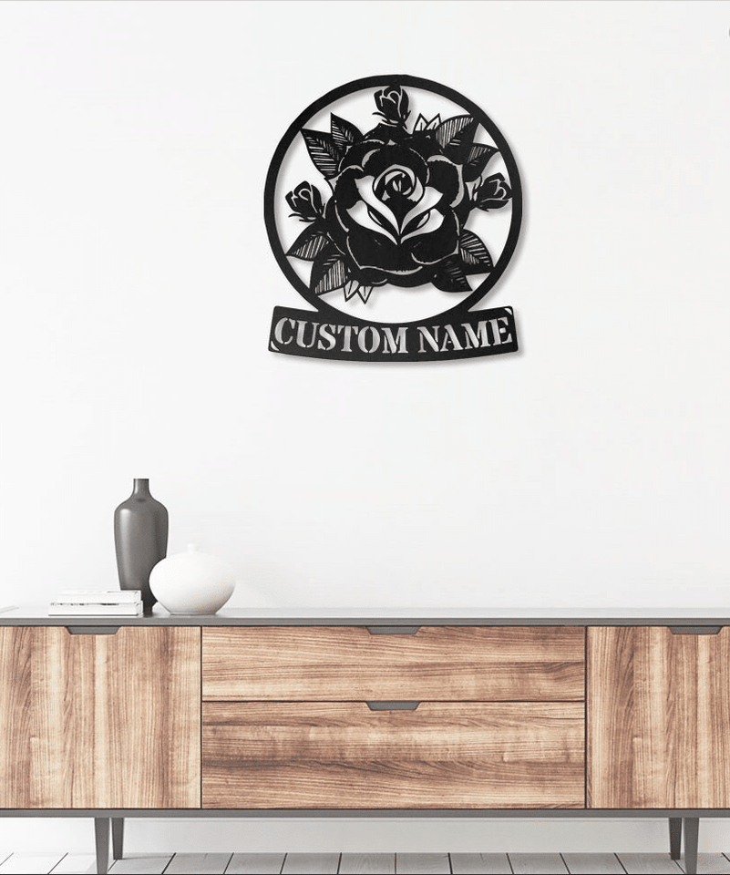 Custom Name Vintage Rose - Metal House Sign