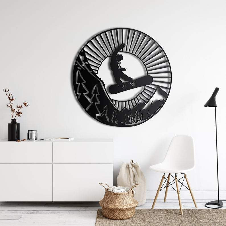 Snowboard Mountain  Decor  Wall Art - Cut Metal Sign