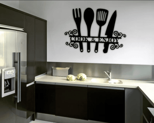 Kitchen utensils personalized name kitchen decor Metal House Sign