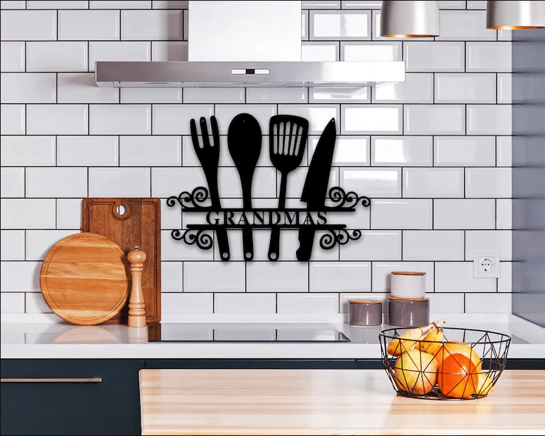 Kitchen utensils personalized name kitchen decor Metal House Sign