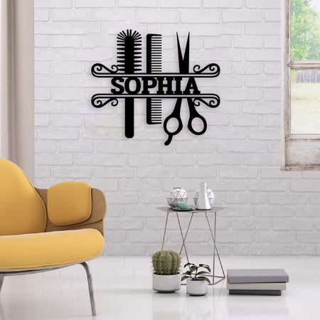 Hair Stylist Salon Customized Name Metal Wall Art, Personalized Salon Metal Sign