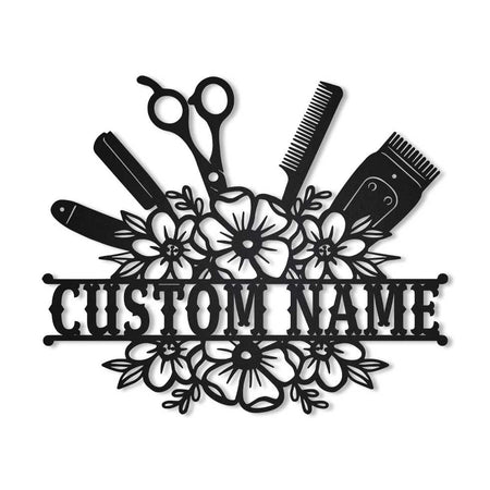 Hairstylist Beauty Salon Flower Monogram - Personalized Metal House Sign