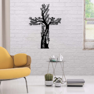 Family Christian Tree Personalized Names Metal Wall Art