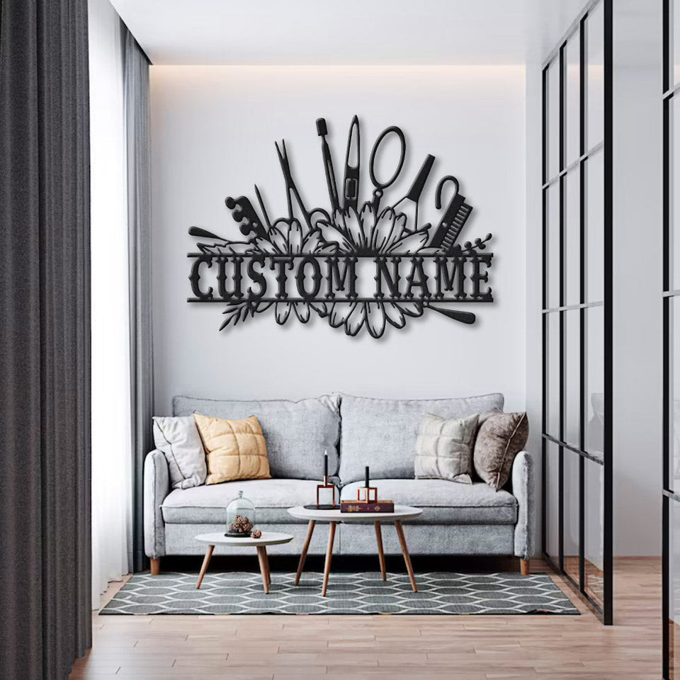 Custom Nail Salon Name Monogram - Personalized Metal House Sign