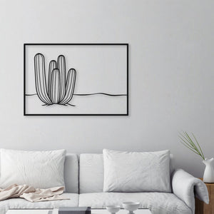 Large Cactus One Line Rectangle | Wall Art Decor - Cut Metal Sign