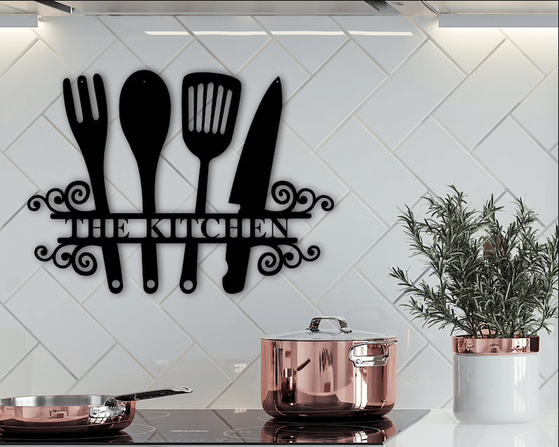 Kitchen utensils personalized name kitchen decor Metal House Sign