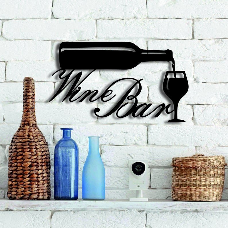 Wine bar bottle and glasses - Cut Metal Sign