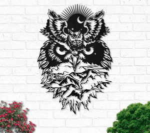 Sun and Moon Owl - Metal House Sign