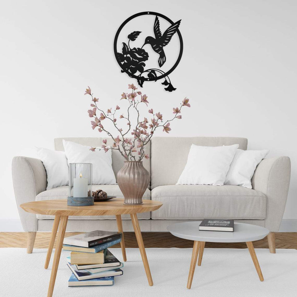 Hummingbird With Flower - Cut Metal Sign