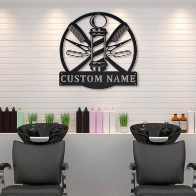 Barber Hair Stylist Monogram - Personalized Metal House Sign