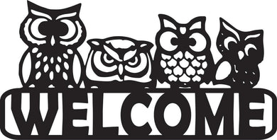 Welcome Front Door Home Decoration With Owls - Cut Metal Sign