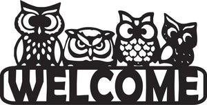 Welcome Front Door Home Decoration With Owls - Cut Metal Sign