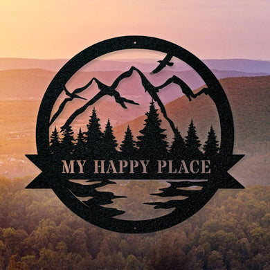 My Happy Place Mountain - Cut Metal Sign