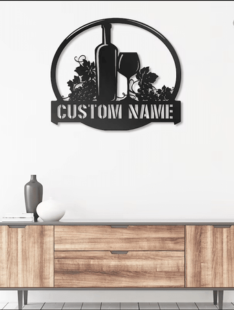 Wine bottle glasses grapes personalized Metal House Sign