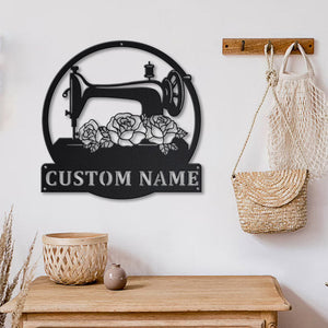 Floral Sewing Machine Personalized Monogram - Personalized Metal House Sign