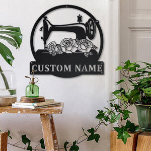 Floral Sewing Machine Personalized Monogram - Personalized Metal House Sign