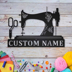 Personalized Name Sewing Machine And Sewing Scissors Metal House Sign