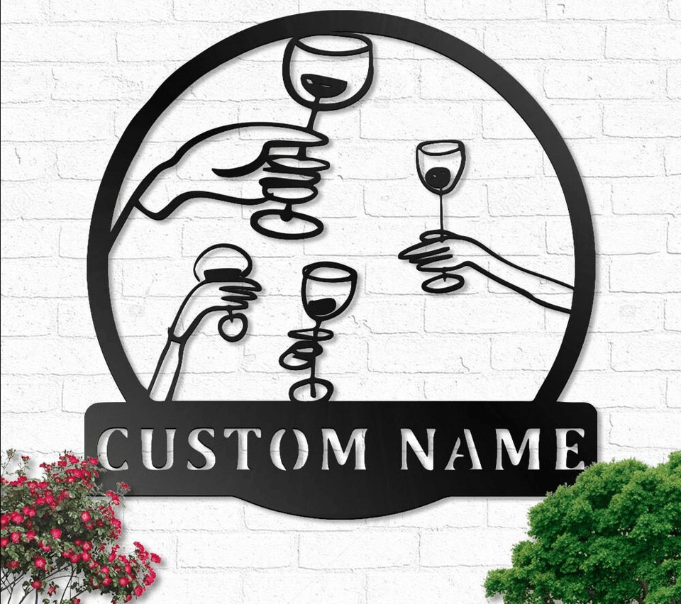 Custom Name Glass Of Wine - Metal House Sign