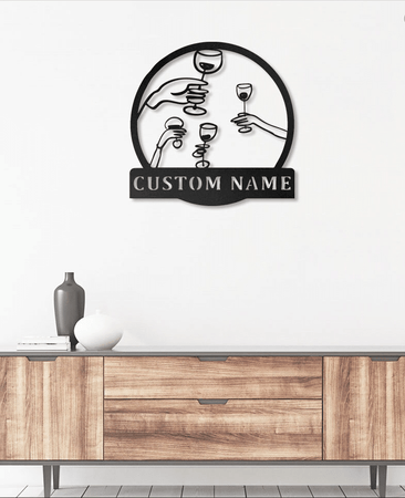 Custom Name Glass Of Wine - Metal House Sign