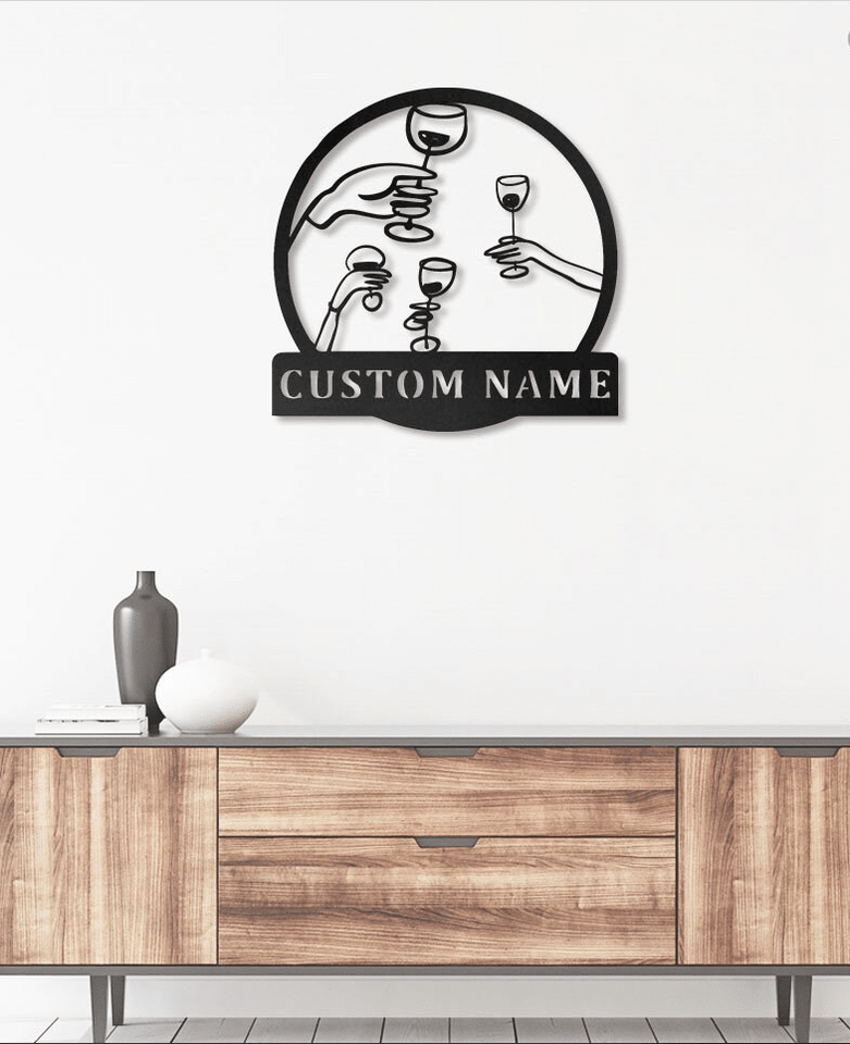Custom Name Glass Of Wine - Metal House Sign