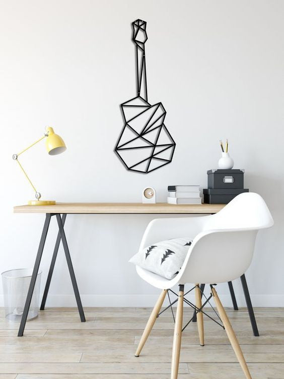 Geometric Guitar Musical Instrument | Wall Art Decor - Cut Metal Sign