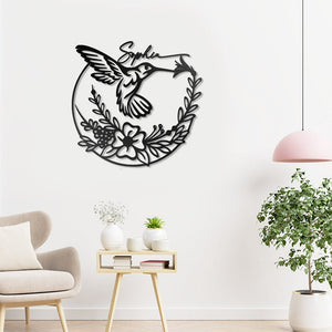 Custom Name Hummingbird Flower - Metal House Sign