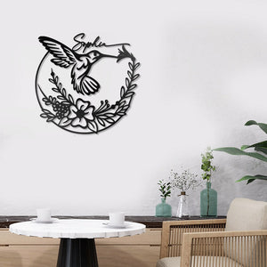 Custom Name Hummingbird Flower - Metal House Sign