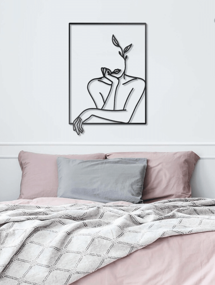 Woman Face Leaf Line Art - Metal House Sign