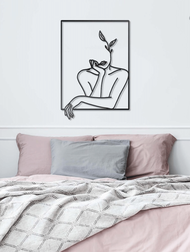 Woman Face Leaf Line Art - Metal House Sign