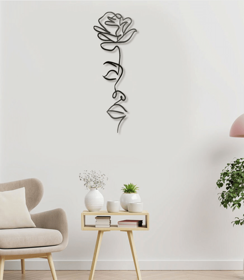 Rose Face Line Art - Metal House Sign