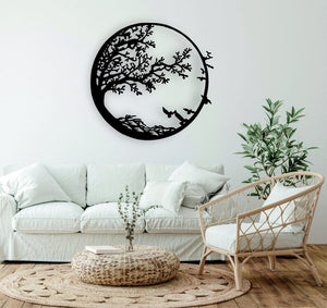 Bird on the tree under the sun 2 - Cut Metal Sign