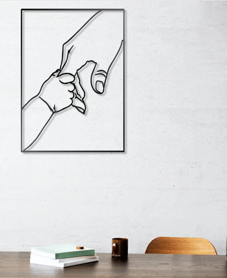 Father and Son Holding Hands Line Art - Metal House Sign