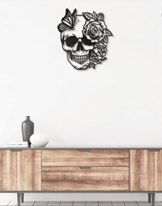 Flower Butterfly Skull - Metal House Sign