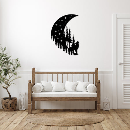 Howling Moon Tree Star for Animal Lovers | Decor Wall Art - Cut Metal Sign