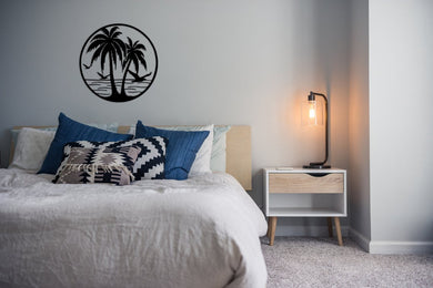Palm Tree Sea And Bird | Wall Art Decor - Cut Metal Sign