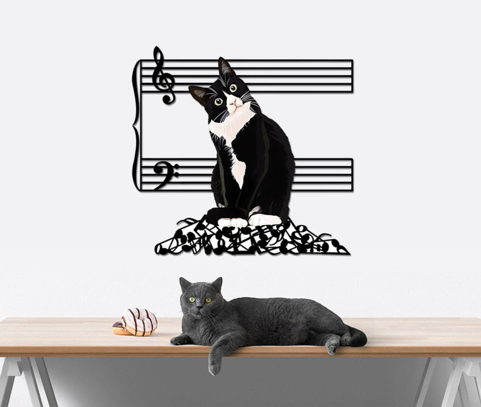 Cat Breaking the music note Cut Metal Sign