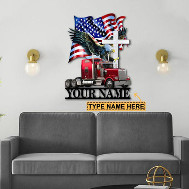 Red Truck With Eagle And Flag Personalized Metal Sign